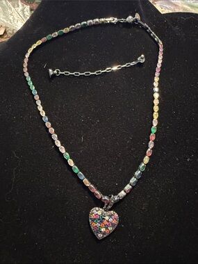 Alexa Rae multi color crystals Heart Pendant Necklace adjustable magnetic clasp